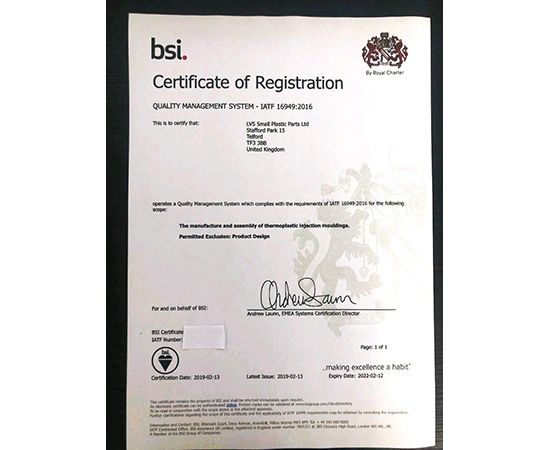 LVS Small Plastic Parts Achieves IATF 16949 Accreditation