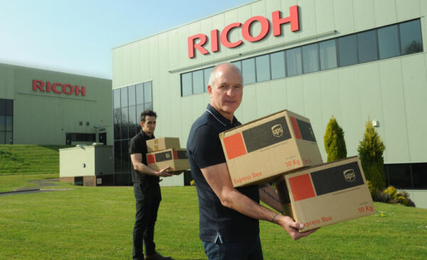  Steve Bull Visits Ricoh to Collect Face Shields for Black Country Hospitals